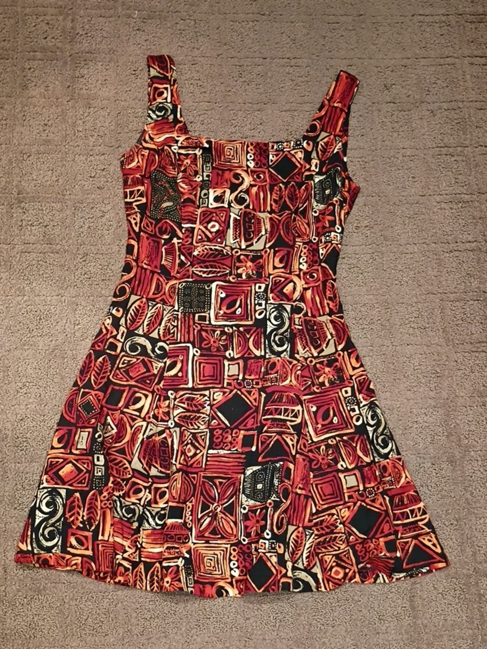 Bold Red & Black Geometric Mini Dress